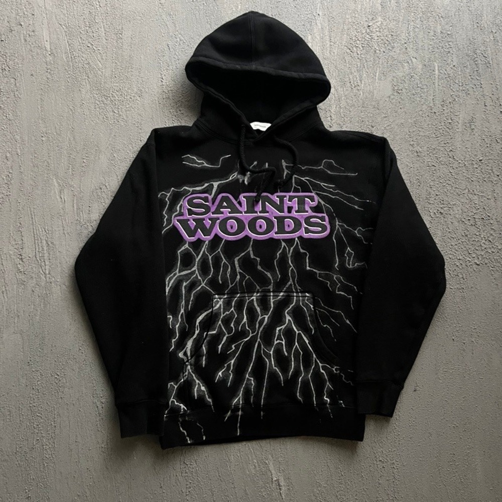 Saint Woods Hoodie Medium Black Lightning Graphic Honor And Glory